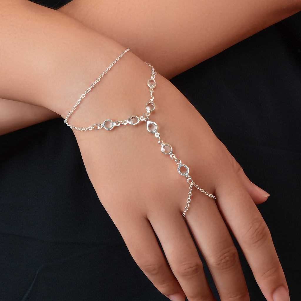 Transparent Rhinestone Double-Layer Chain Bracelet with Ring Connector-0