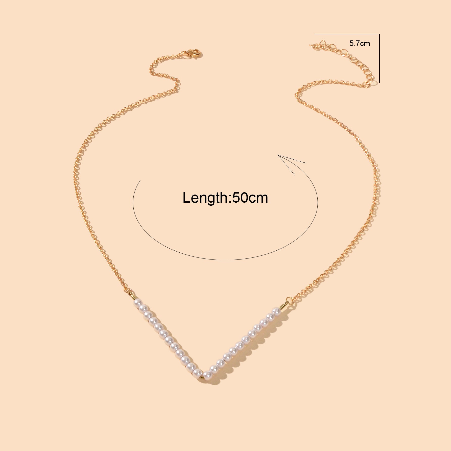 Ladies Jewellery Gold Chain Pearl Beads V shape Geometric Retro Pendant Necklace-2