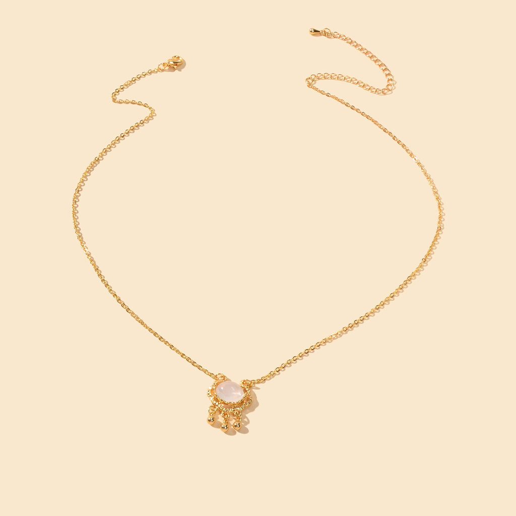 Textured Jewelry Opal Gold Chain Lock Pendant Necklace Best Friend Birthday Gift-2