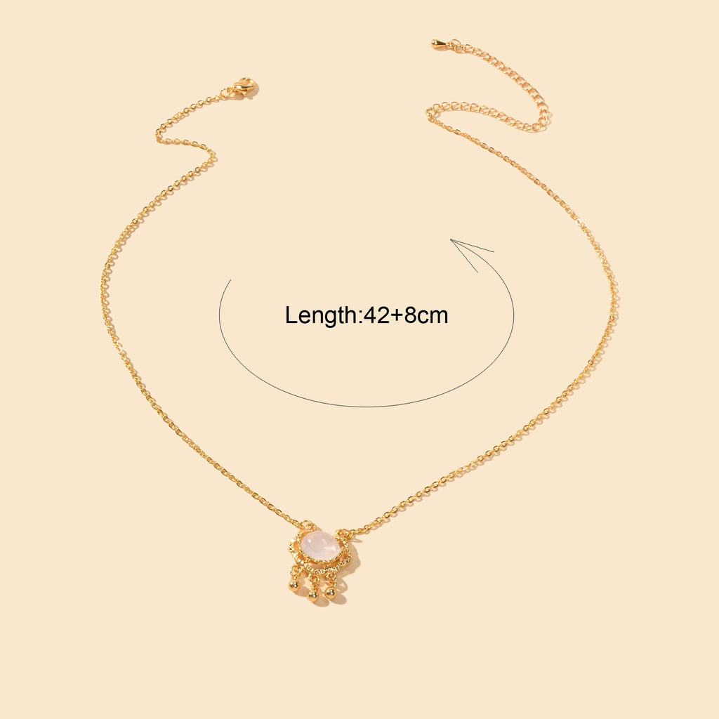 Textured Jewelry Opal Gold Chain Lock Pendant Necklace Best Friend Birthday Gift-3