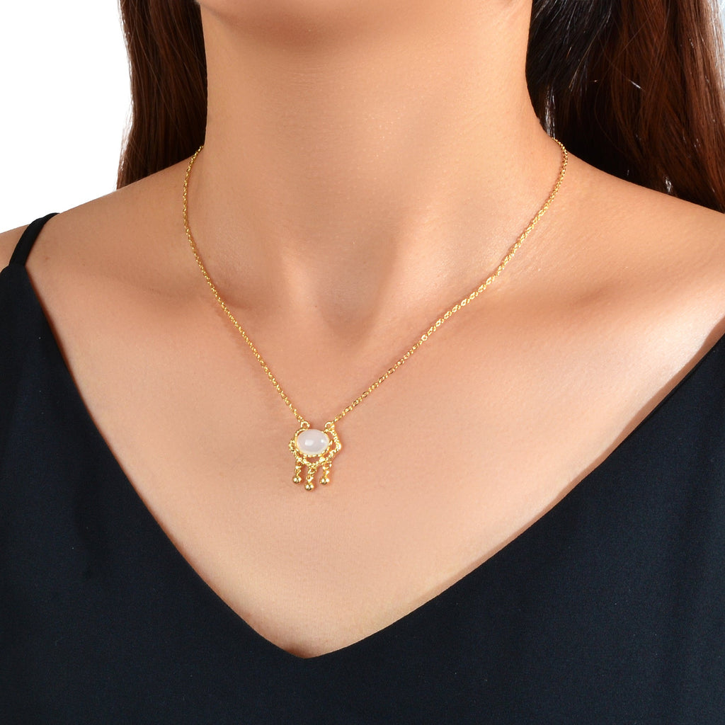 Textured Jewelry Opal Gold Chain Lock Pendant Necklace Best Friend Birthday Gift-0