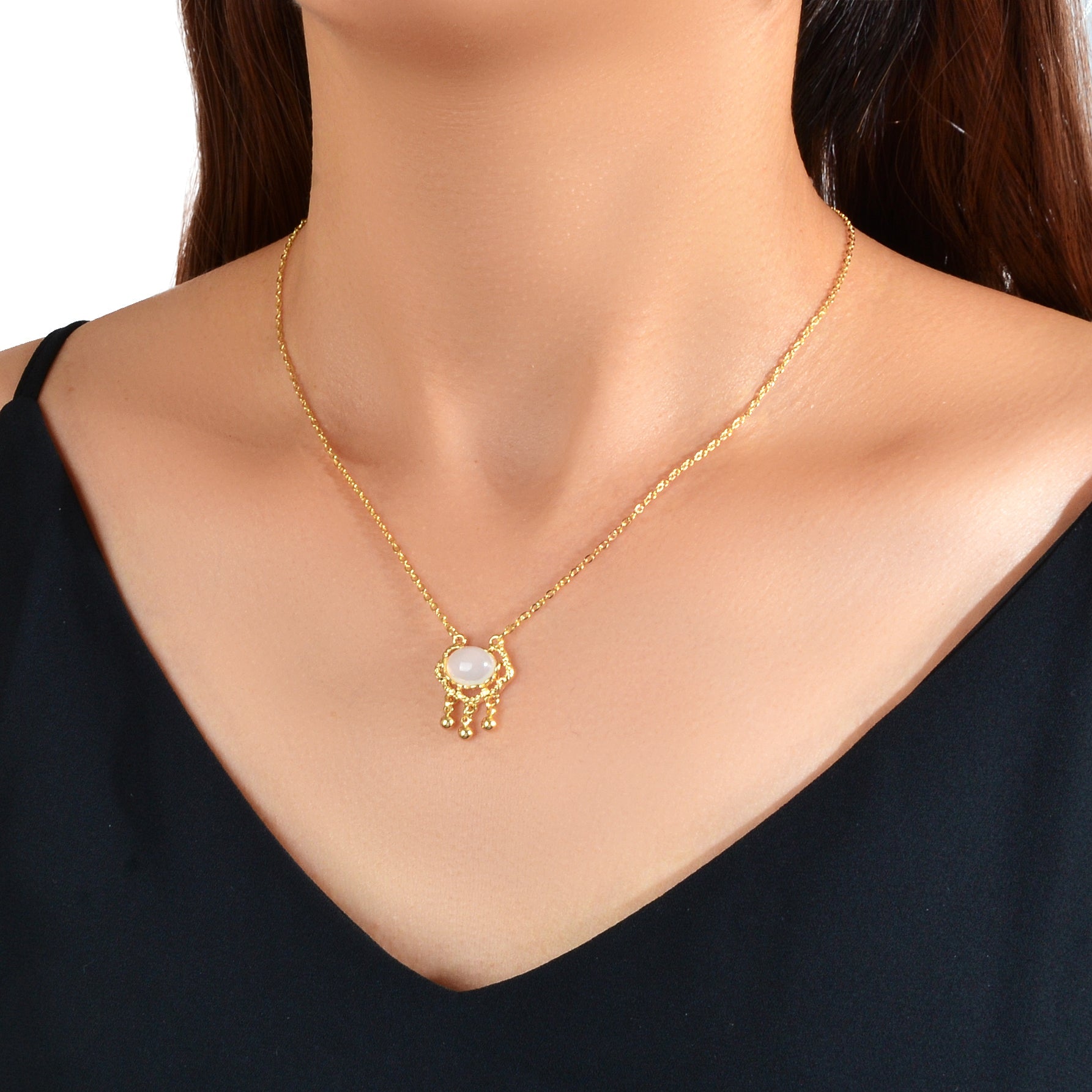 Textured Jewelry Opal Gold Chain Lock Pendant Necklace Best Friend Birthday Gift-0