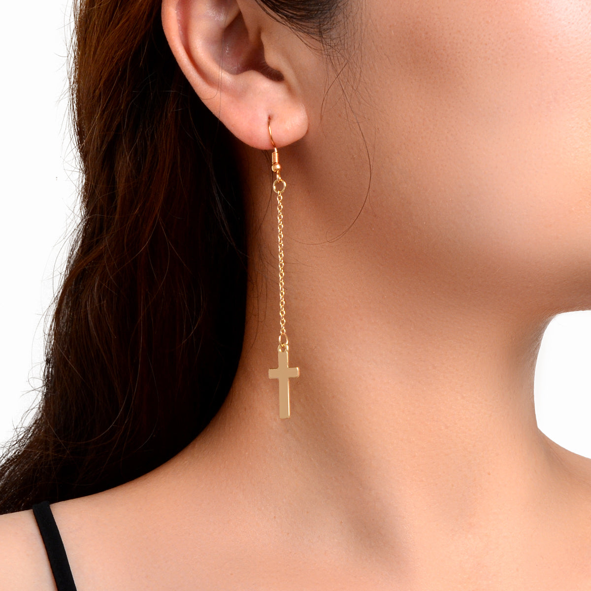 1 Pair Exquisite Long Tassel Cross Charm Earrings Fringe Chain Xmas Ear Jewelry-4