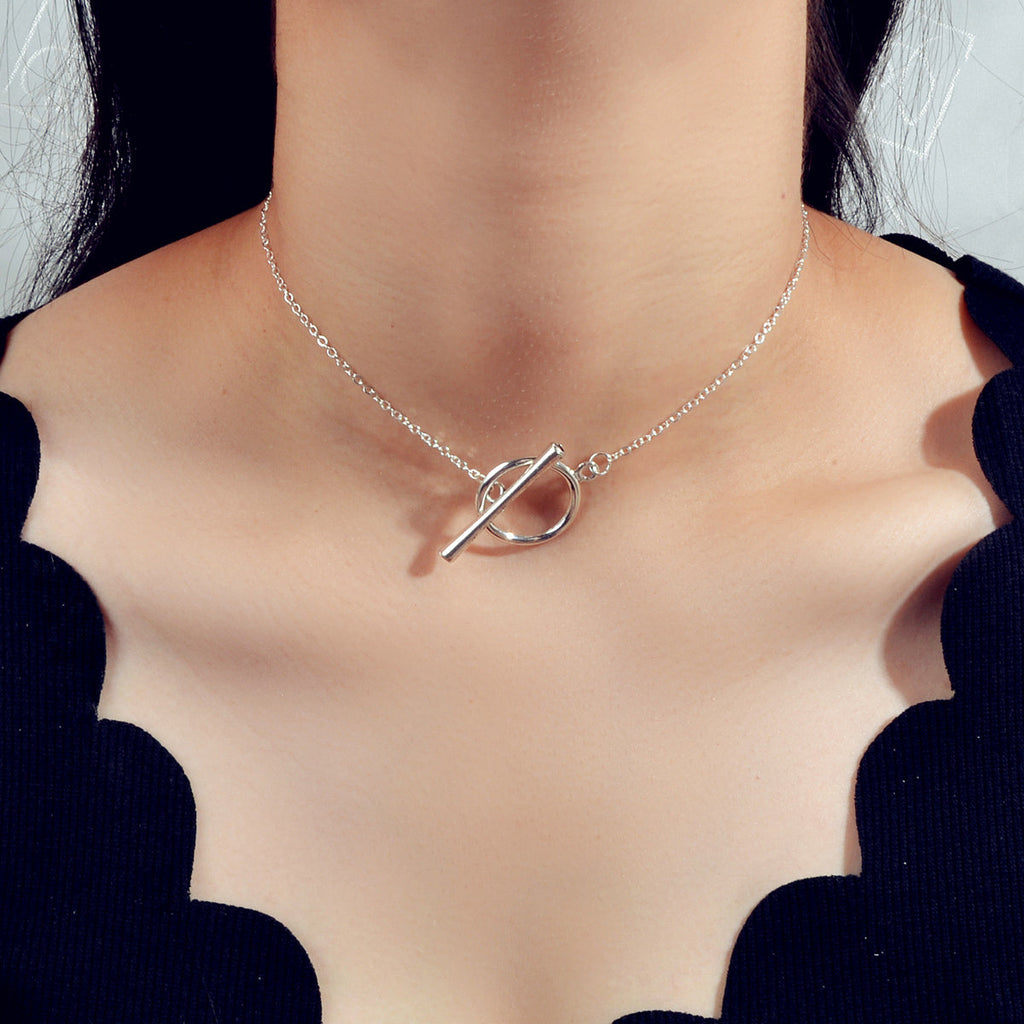 Minimalist Gold Silver Chain Bar Circle 90s Choker Necklace Collar Accessories-5