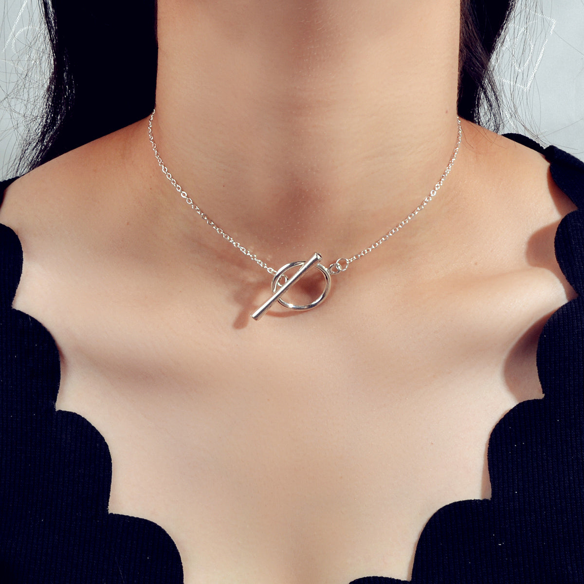 Minimalist Gold Silver Chain Bar Circle 90s Choker Necklace Collar Accessories-5