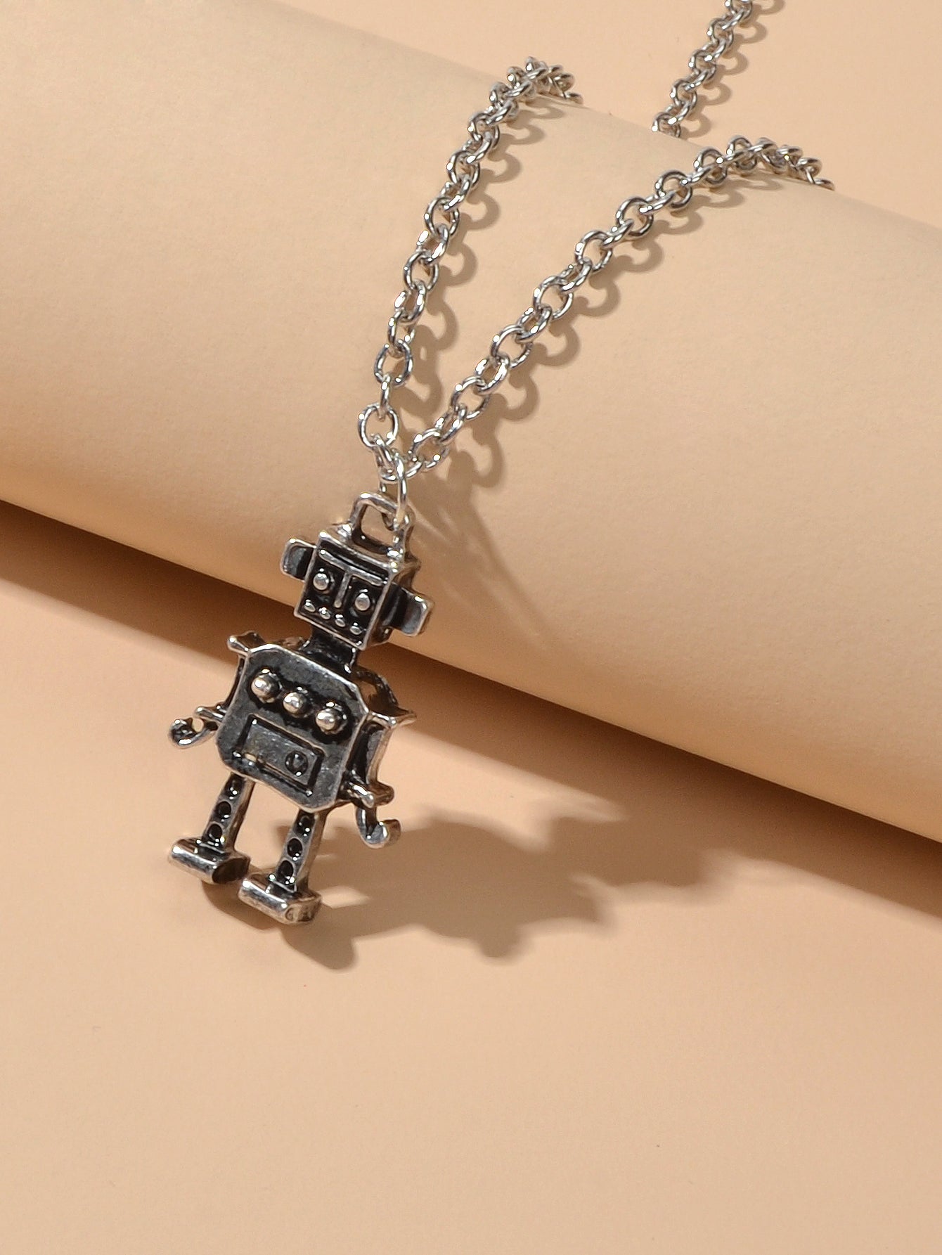 Hip Hop Punk Designer Jewellery Long Chain Antique Silver Robot Party Necklace-0