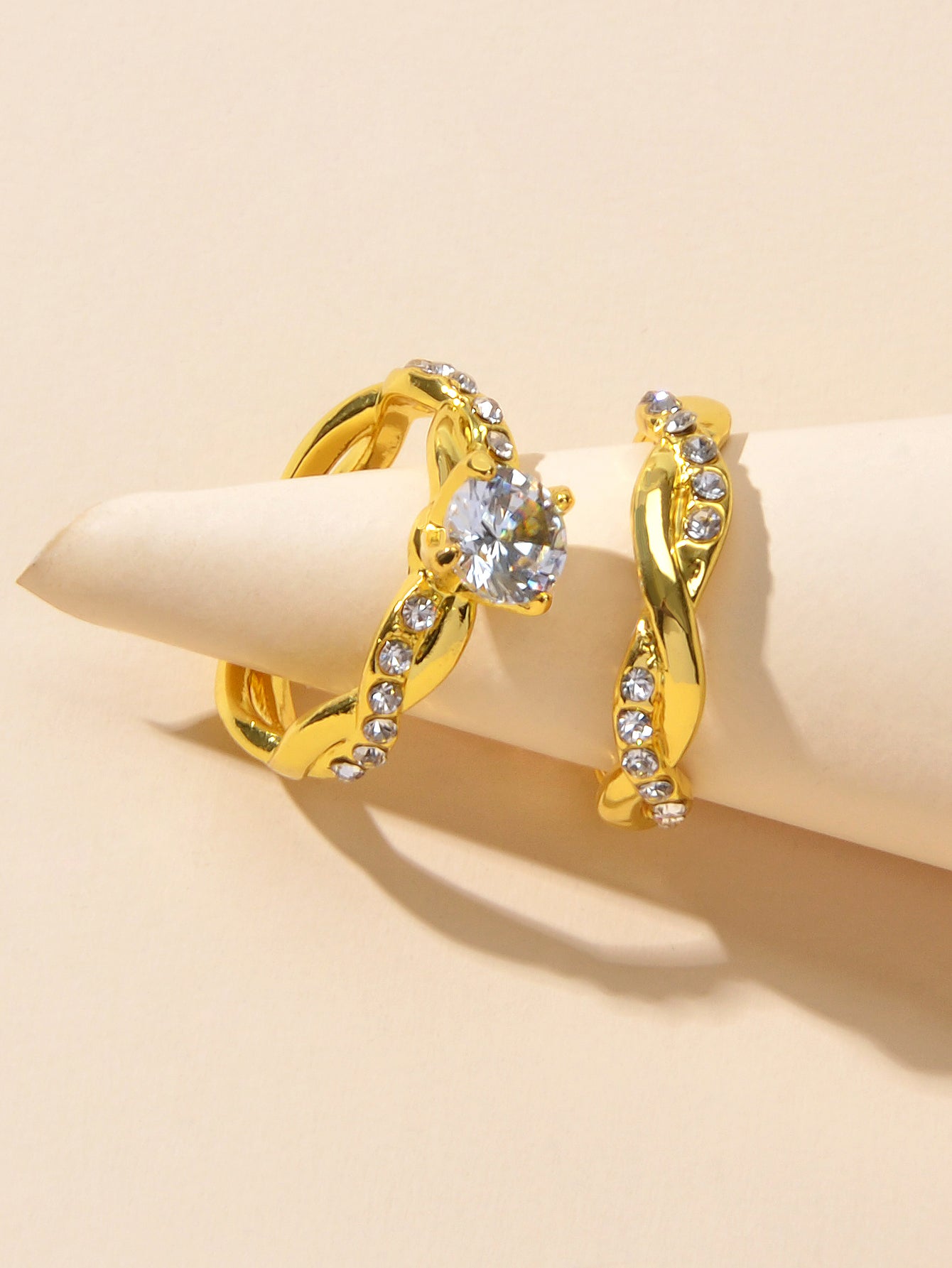 2pcs Luxury Women Band Simulated Diamond Silver Finger Wedding Engagement Ring-4