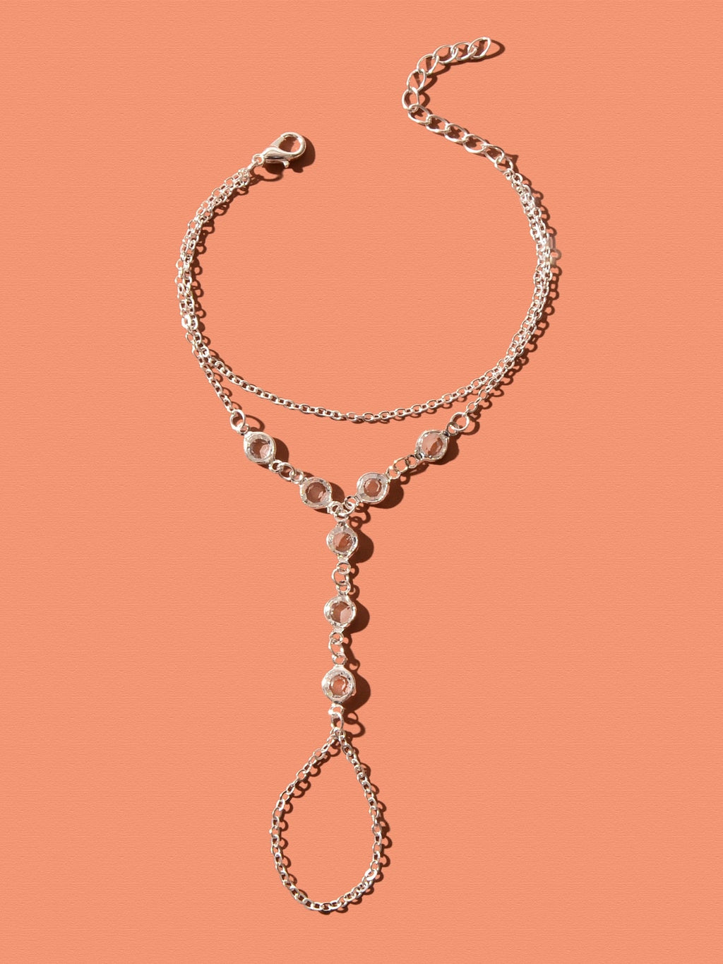 Transparent Rhinestone Double-Layer Chain Bracelet with Ring Connector-1