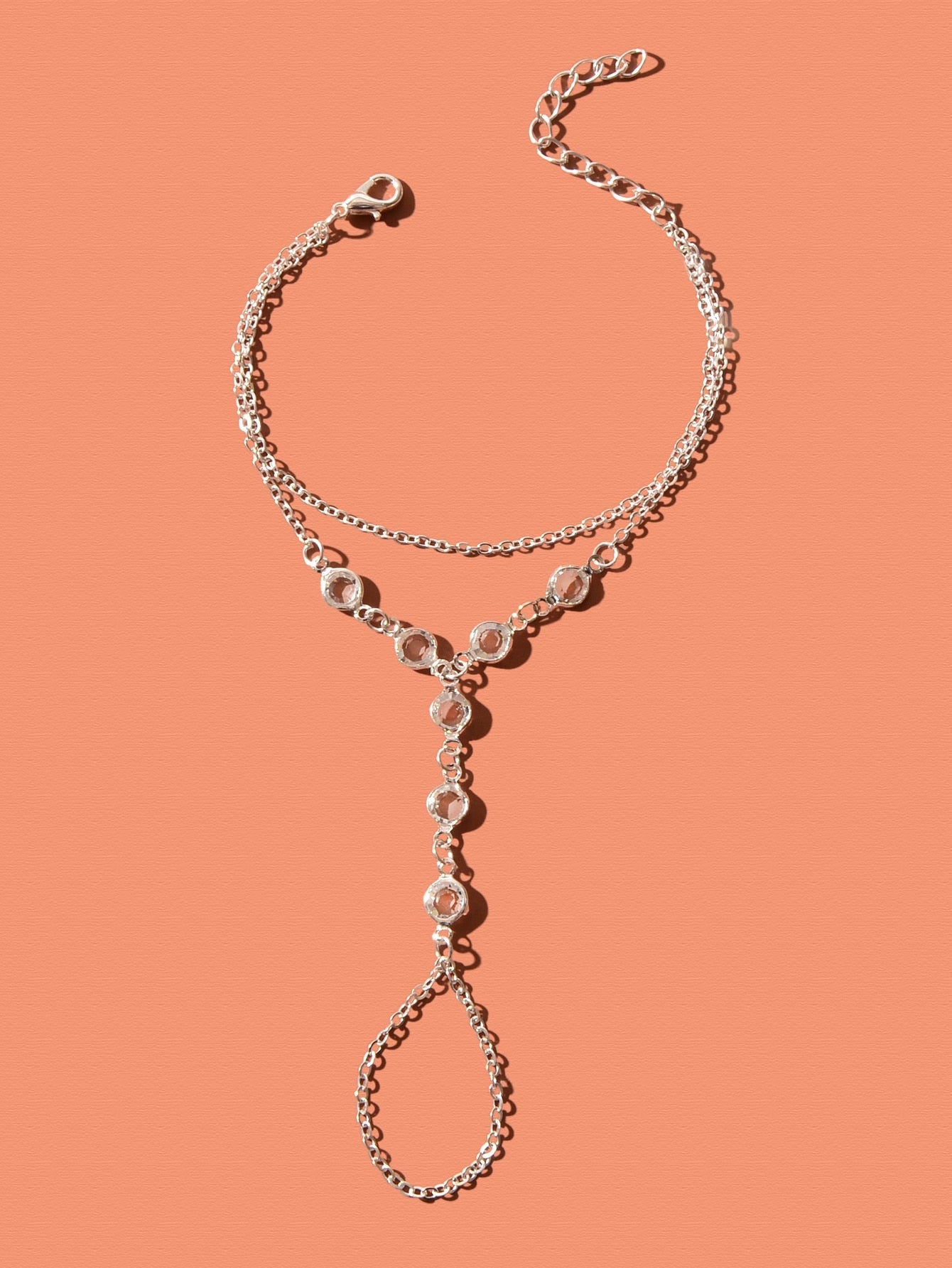 Transparent Rhinestone Double-Layer Chain Bracelet with Ring Connector-1