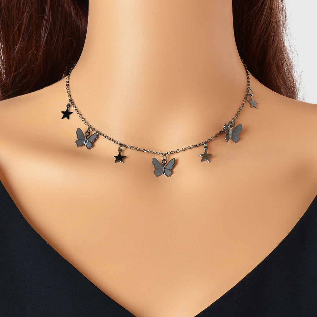 Trendy Gold Chain Star Butterfly Charm Collar Necklace Women Party Decoration-5