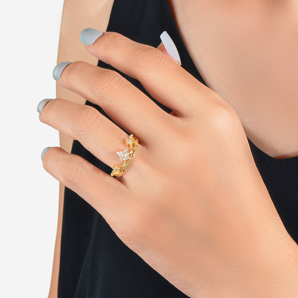 Sparkling Accessories Cubic Zirconia Gold Crown Open Cuff Eternity Ring Band-0