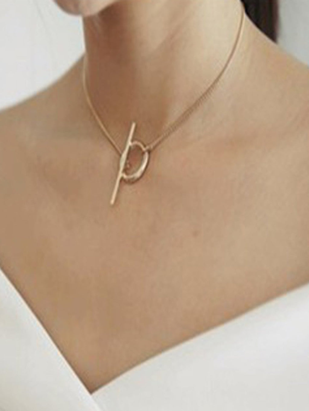 Minimalist Gold Silver Chain Bar Circle 90s Choker Necklace Collar Accessories-3