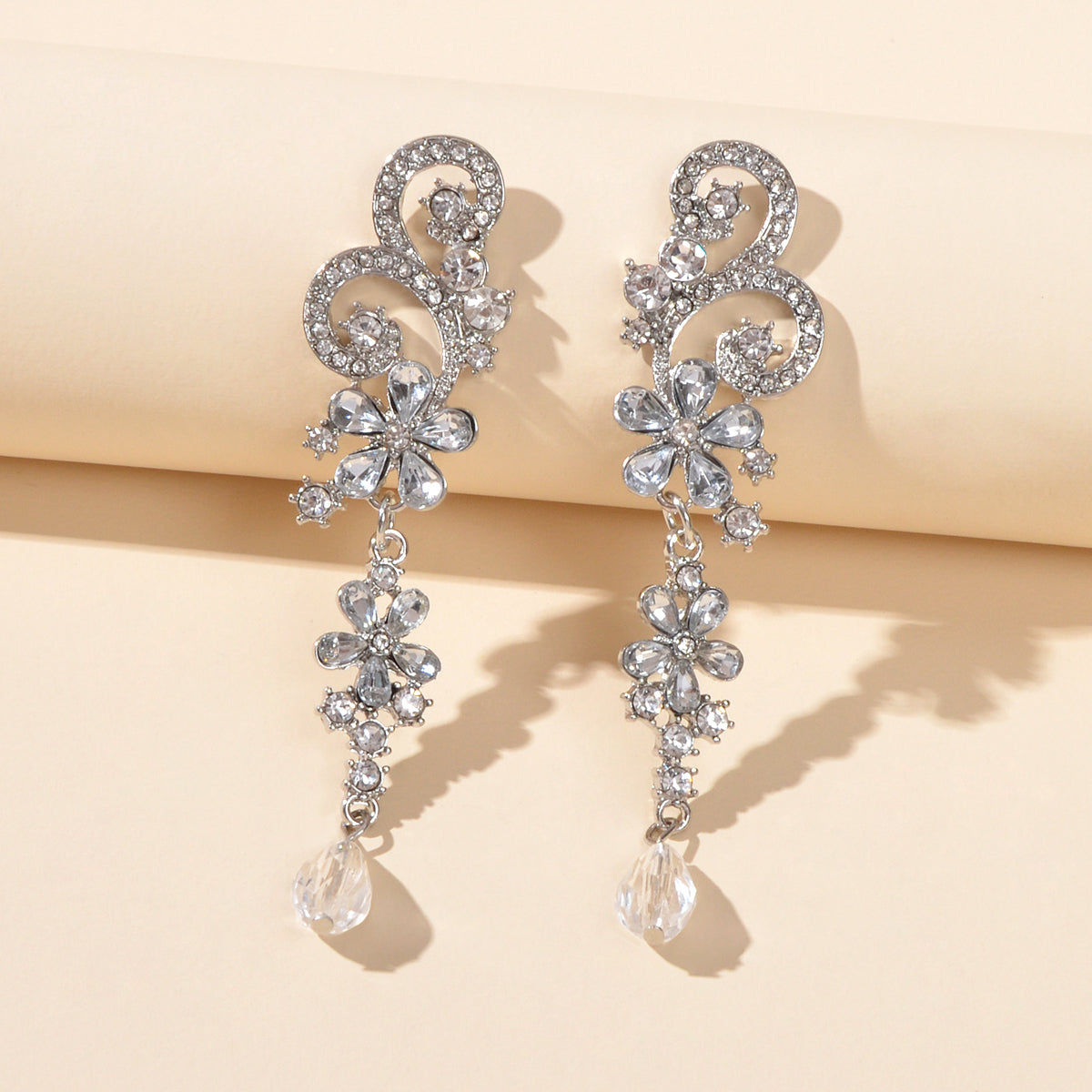 Rhinestone Crystal Decoration Flower Chandelier Earrings Luxury Wedding Jewelry-5