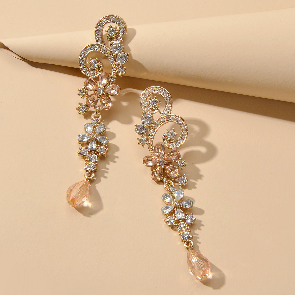 Rhinestone Crystal Decoration Flower Chandelier Earrings Luxury Wedding Jewelry-0