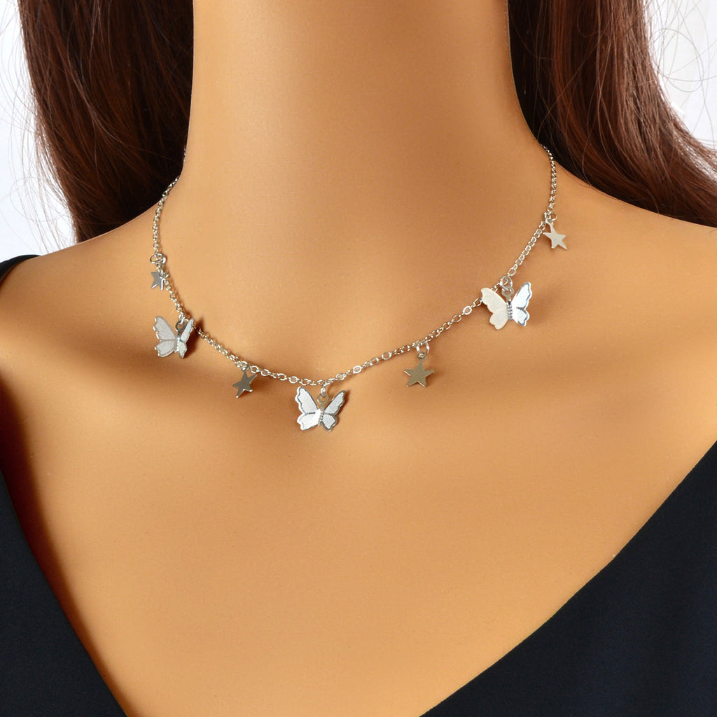 Trendy Gold Chain Star Butterfly Charm Collar Necklace Women Party Decoration-4