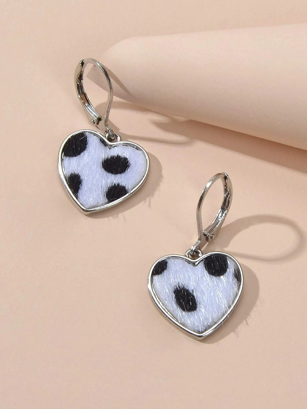New Silver Metal White Leopard Love Heart Drop Earrings Women Fashion Jewellery-1