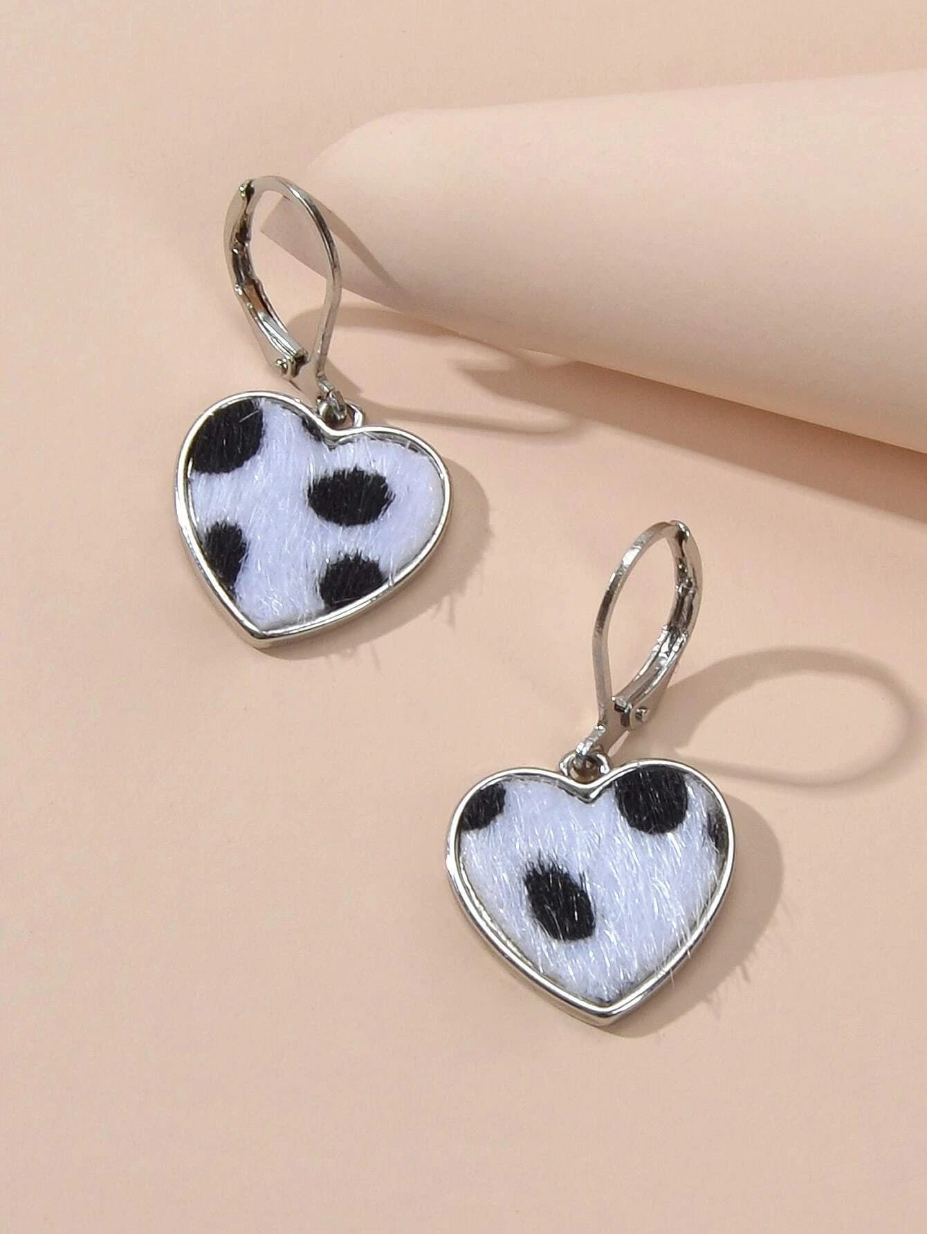 New Silver Metal White Leopard Love Heart Drop Earrings Women Fashion Jewellery-1