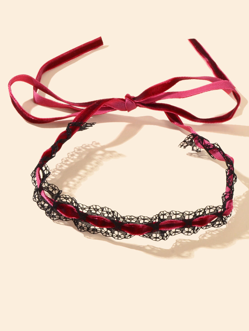 Vintage Black Lace Long Red Velvet Bow-knot Tie Banquet Ribbon Choker Necklace-1