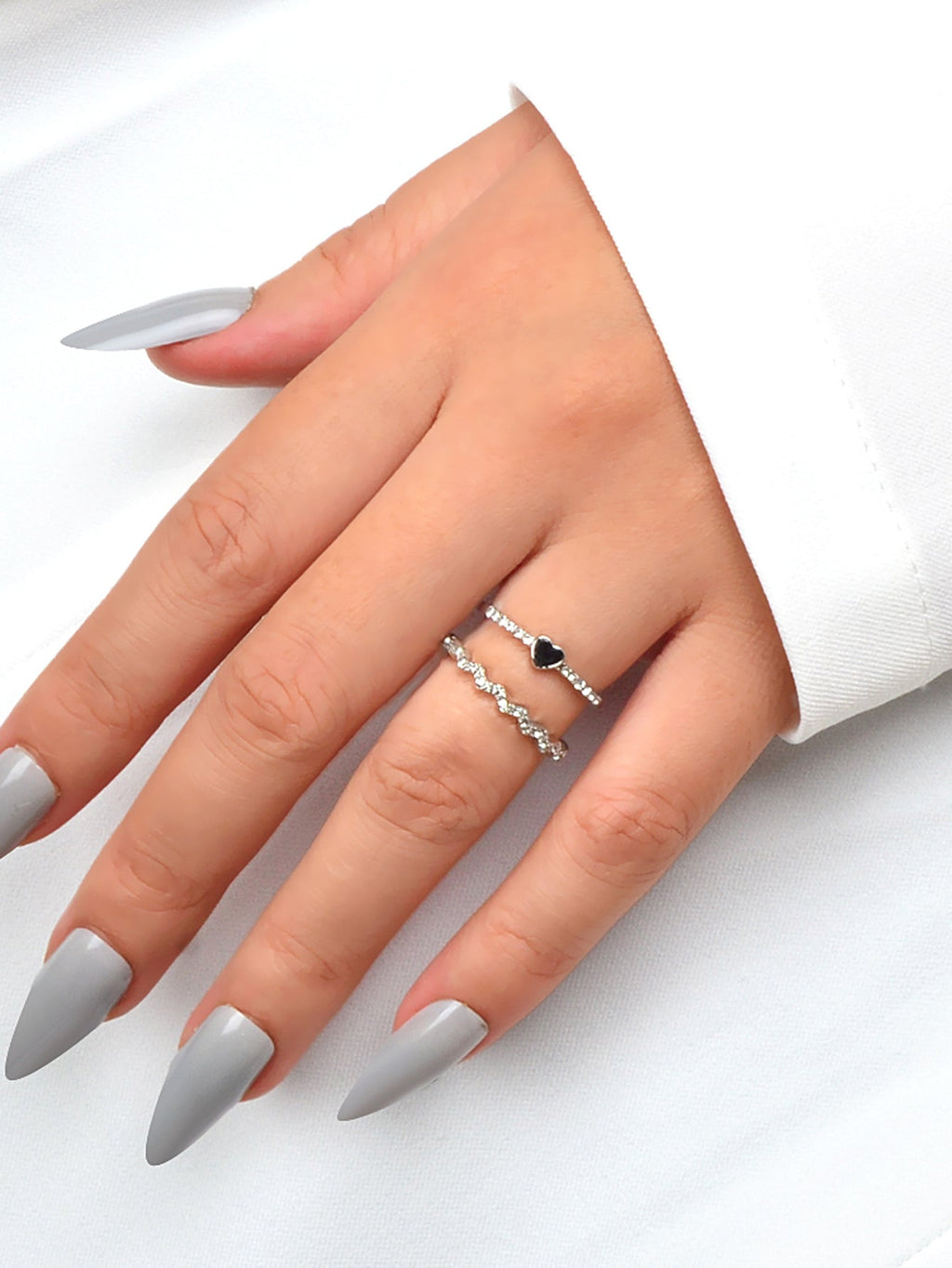 2pcs Black Enamel Heart Silver Love Rings Women Romantic Band Teen Birthday Gift-1