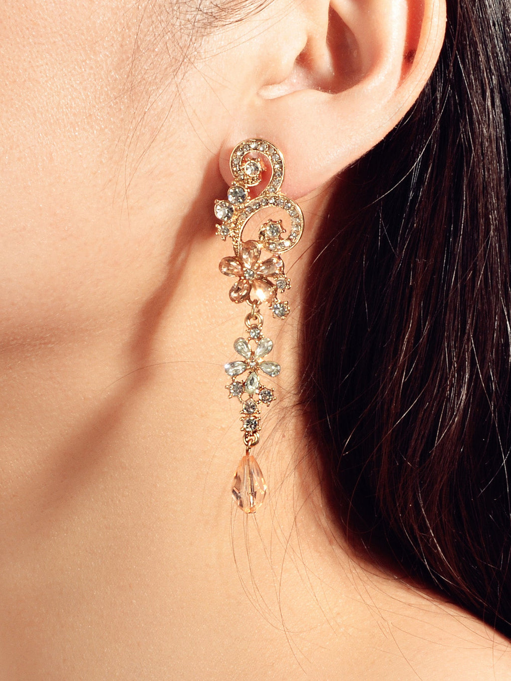 Rhinestone Crystal Decoration Flower Chandelier Earrings Luxury Wedding Jewelry-1