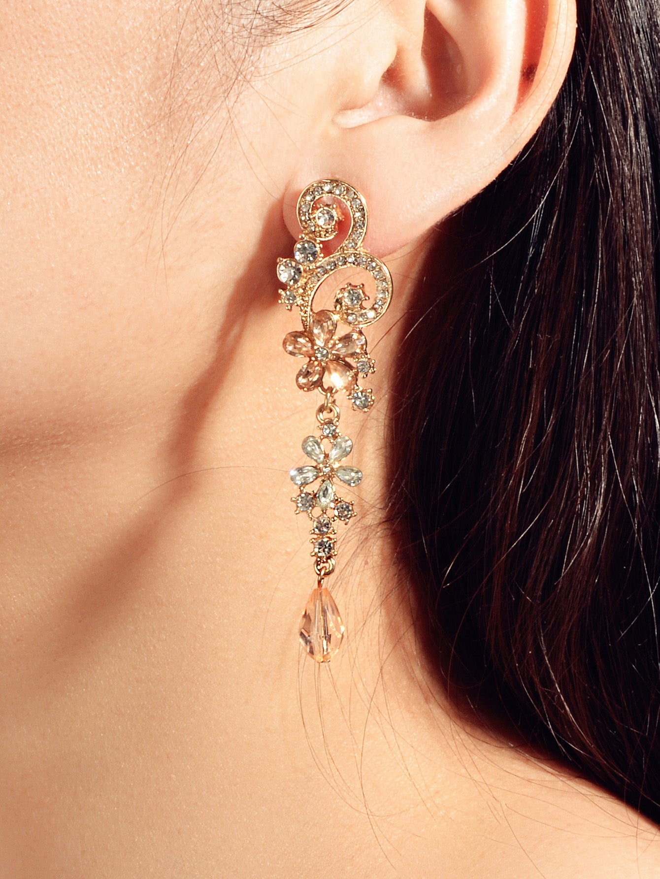 Rhinestone Crystal Decoration Flower Chandelier Earrings Luxury Wedding Jewelry-1