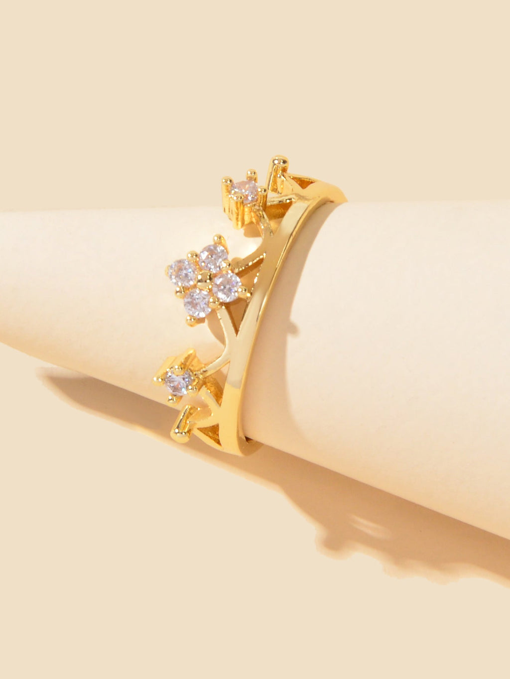 Sparkling Accessories Cubic Zirconia Gold Crown Open Cuff Eternity Ring Band-1