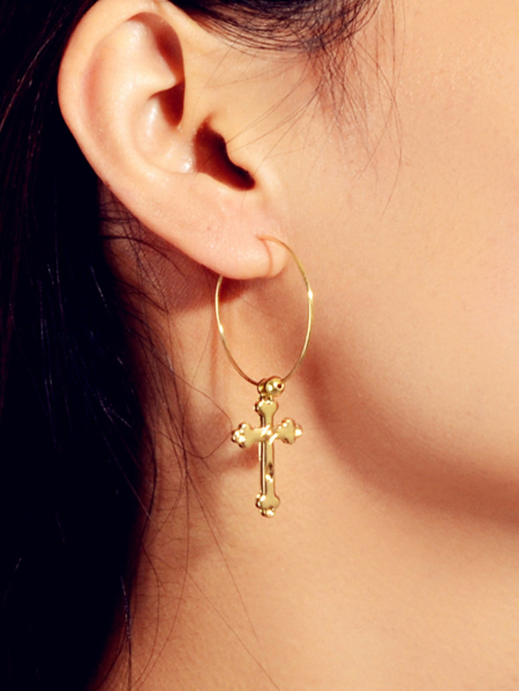 Steampunk Cross Charm Circle Hoop Earrings Goth Hip Hop Party Decoration Jewelry-1