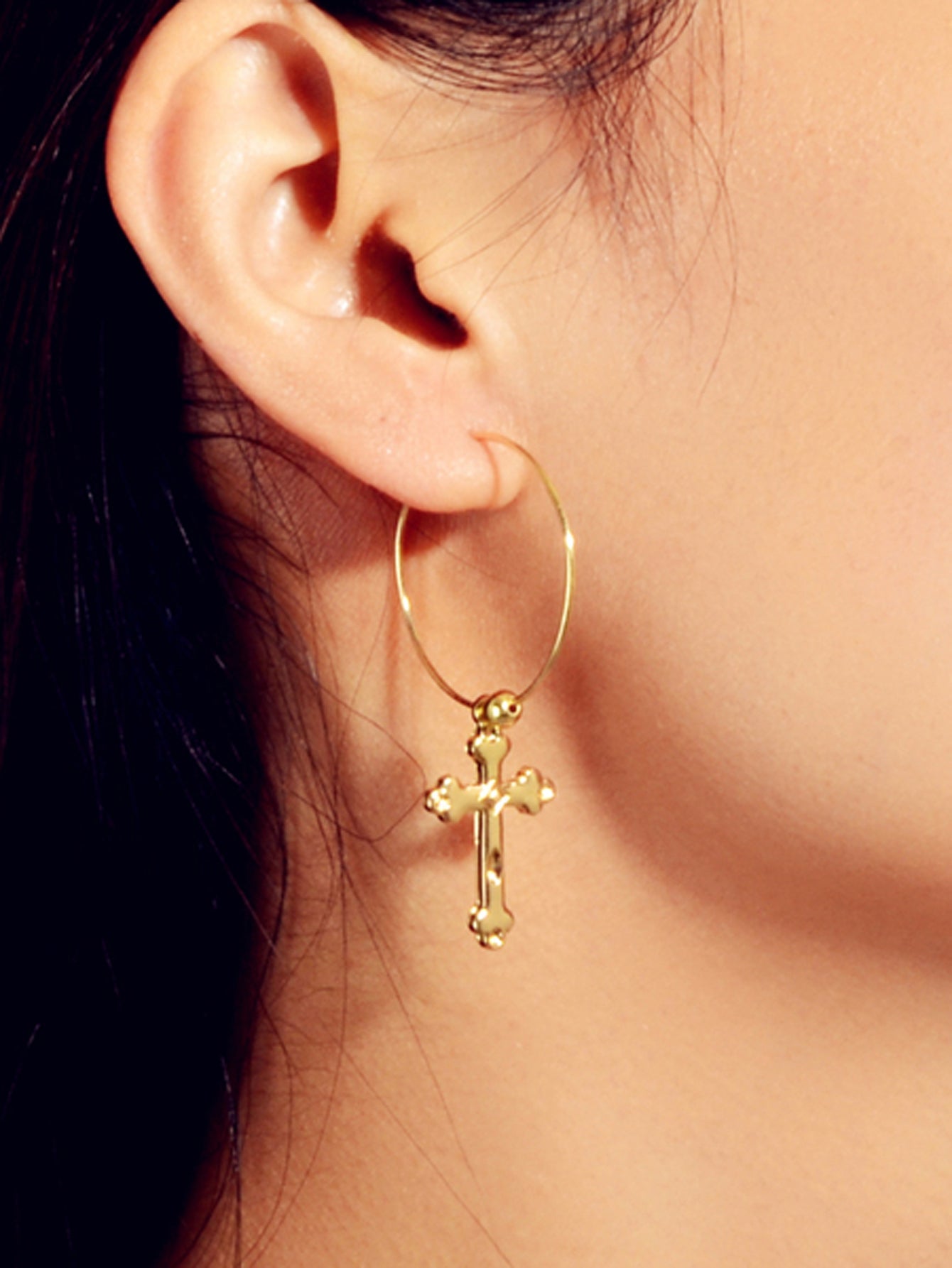 Steampunk Cross Charm Circle Hoop Earrings Goth Hip Hop Party Decoration Jewelry-1