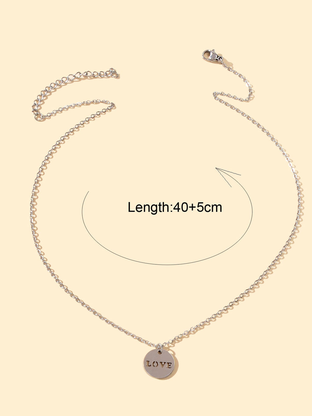 Minimalist Sliver Chain Stainless Steel Love Letter Round Disc Pendant Necklace-1