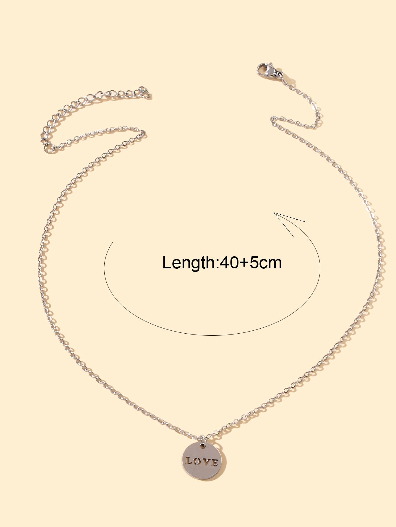 Minimalist Sliver Chain Stainless Steel Love Letter Round Disc Pendant Necklace-1