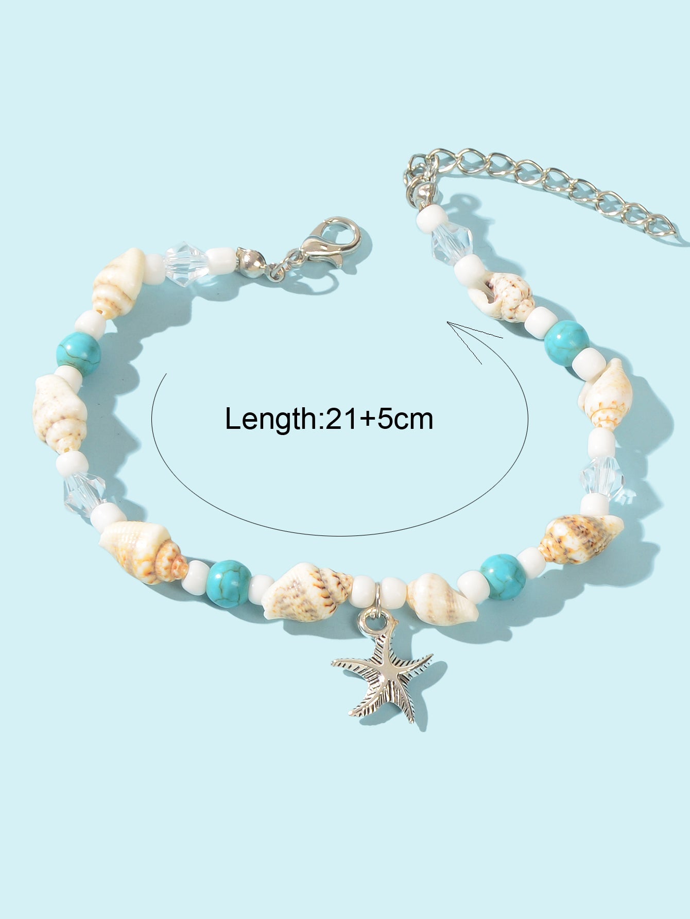 Boho Seed Beads Turquoise Conch Starfish Anklet Beach Seashells Foot Jewellery-1