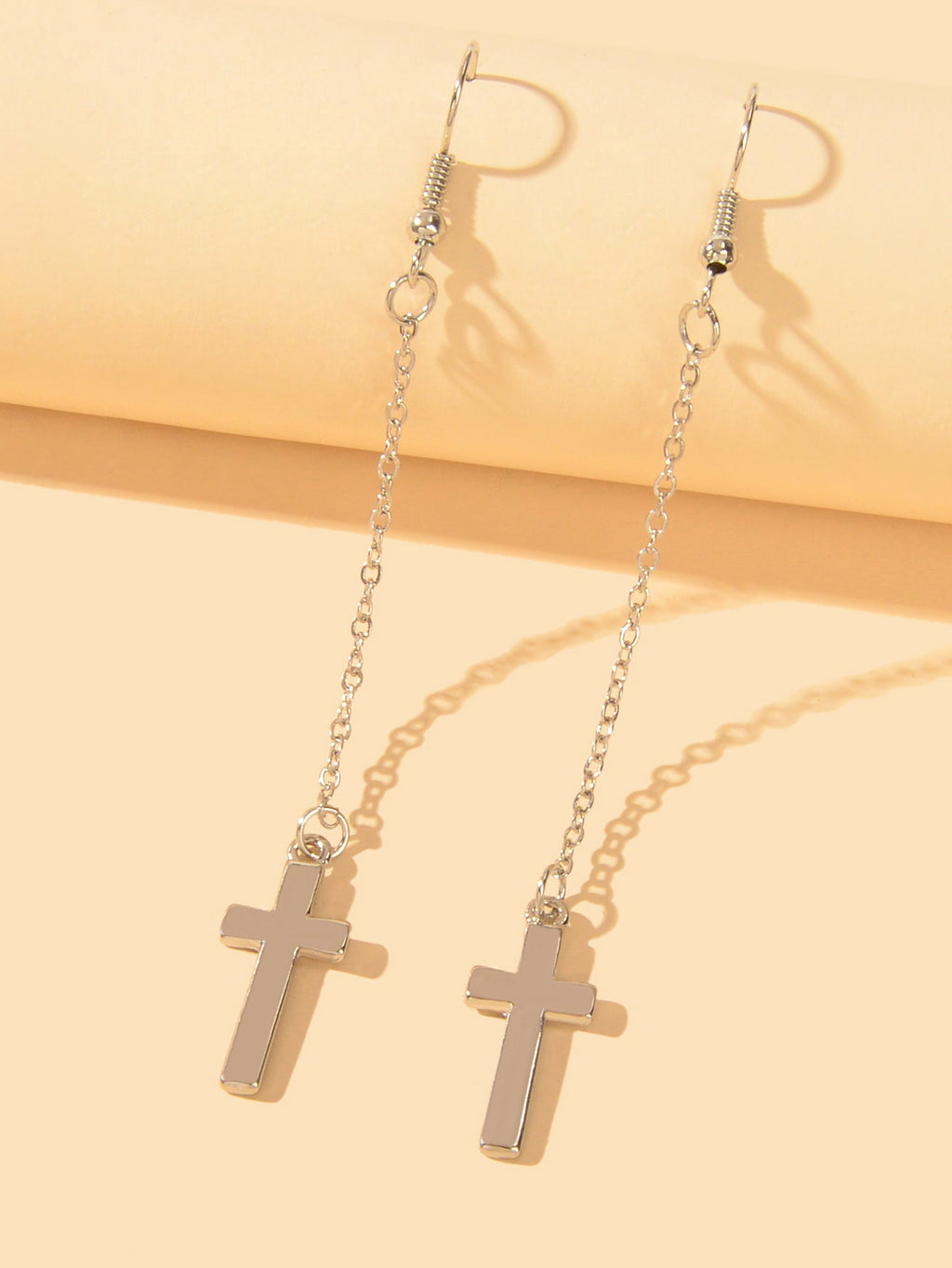 1 Pair Exquisite Long Tassel Cross Charm Earrings Fringe Chain Xmas Ear Jewelry-1