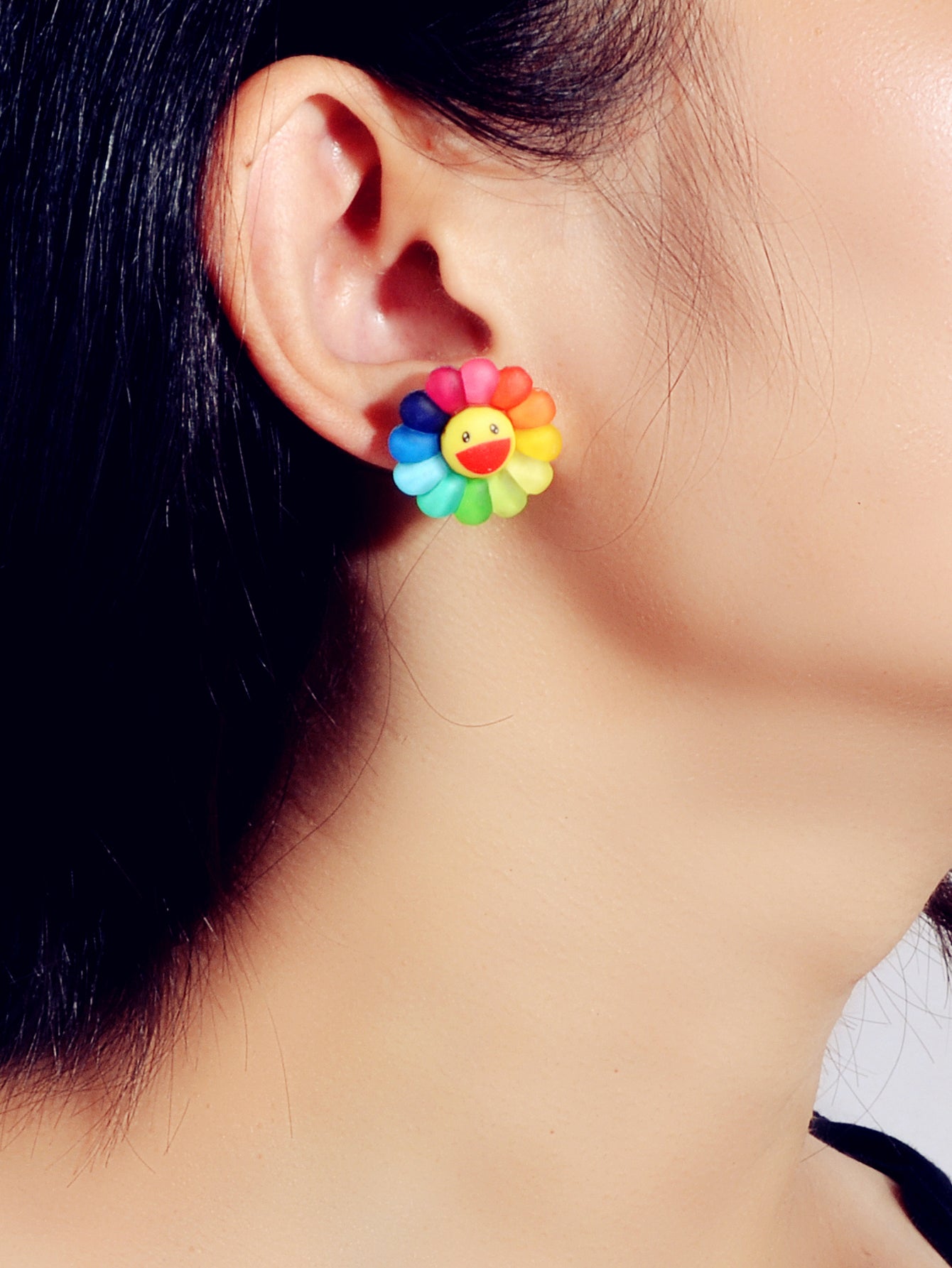 Cute Colourful Flower Acrylic Smile Face Stud Earrings Girlfriend Lover Y2k Gift-1