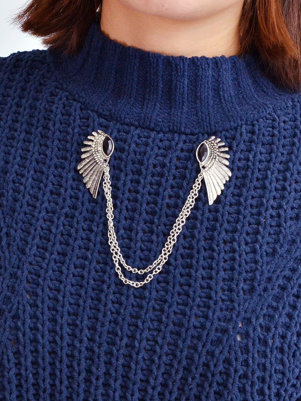 Wings Vintage Sweater Shawl Chain Clips Antique Cardigan Collar Holders Brooch-1