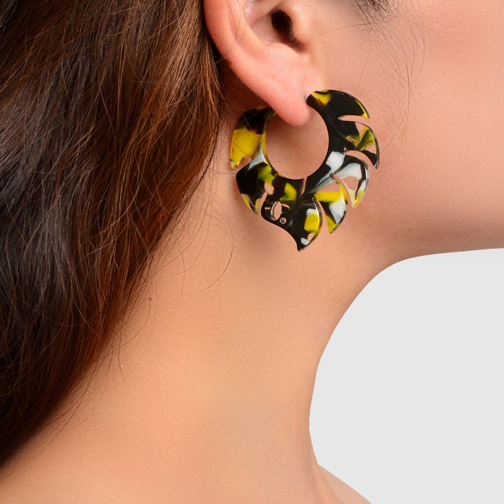 Acrylic Multi-color Abstract Art Hoop Stud Chunky Mottled Resin Earrings Gift-1