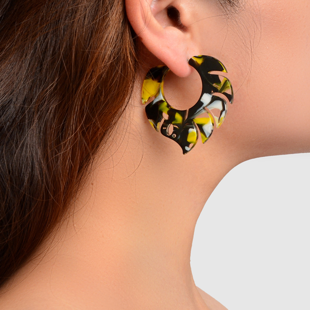 Acrylic Multi-color Abstract Art Hoop Stud Chunky Mottled Resin Earrings Gift-1