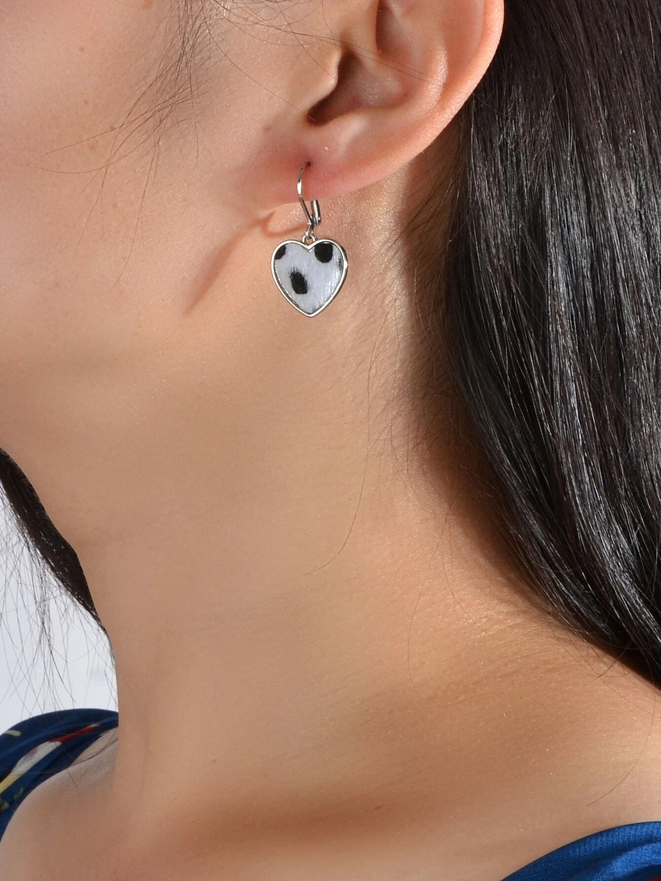 New Silver Metal White Leopard Love Heart Drop Earrings Women Fashion Jewellery