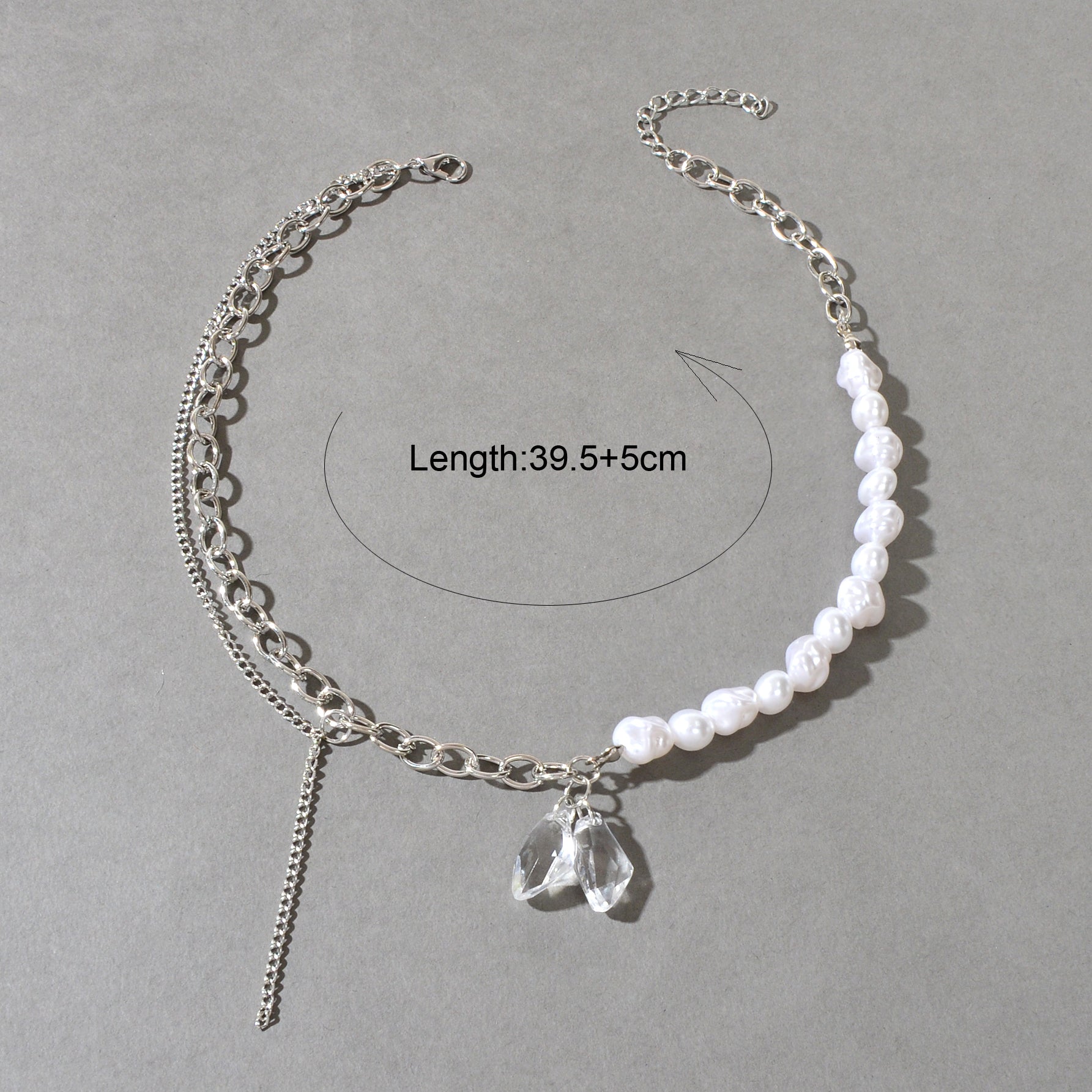 Retro Punk Chain Pearl Transparent Resin Geometric Charm Statement Necklace Gift-3