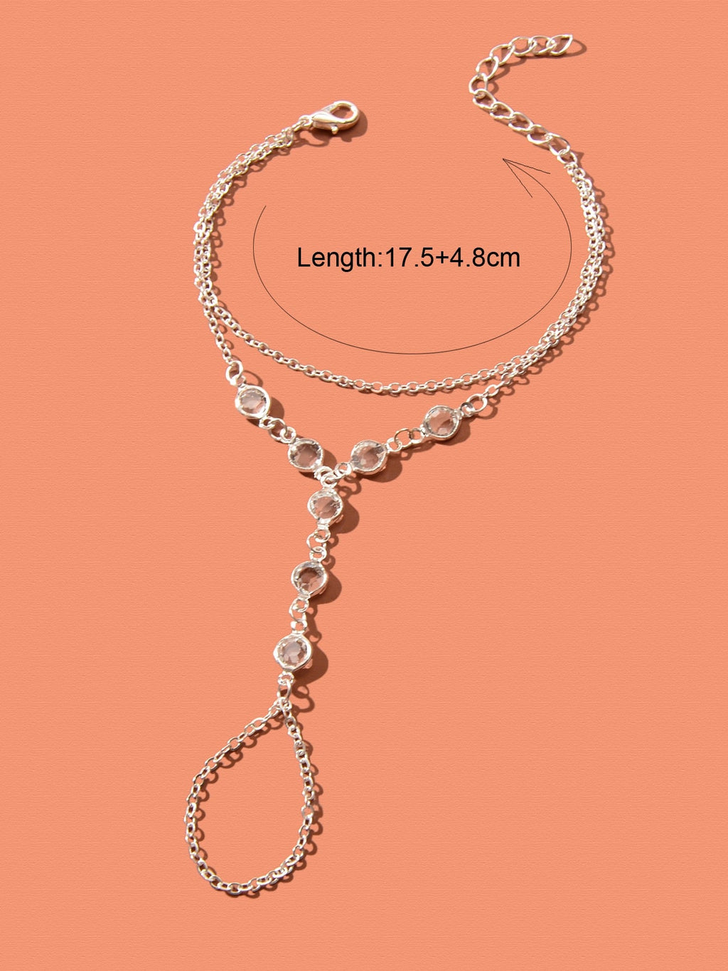 Transparent Rhinestone Double-Layer Chain Bracelet with Ring Connector-3