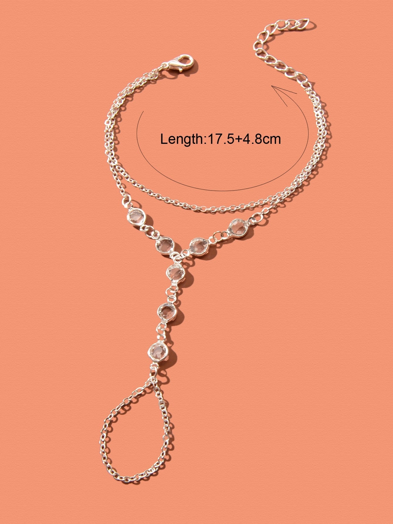 Transparent Rhinestone Double-Layer Chain Bracelet with Ring Connector-3