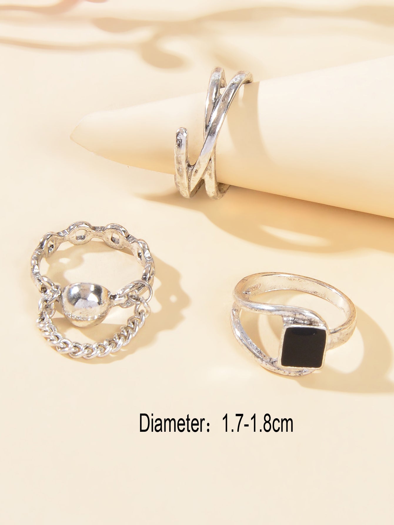 3 pcs Punk Silver Hollow Carved with Chain Statement Stacking Knuckle Rings set-2