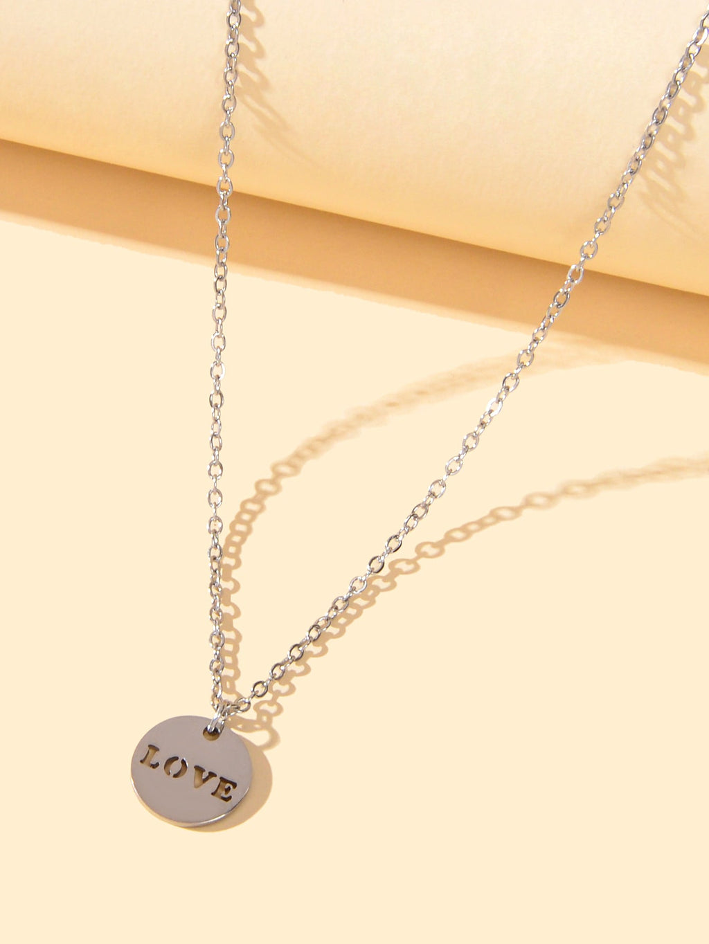 Minimalist Sliver Chain Stainless Steel Love Letter Round Disc Pendant Necklace-2