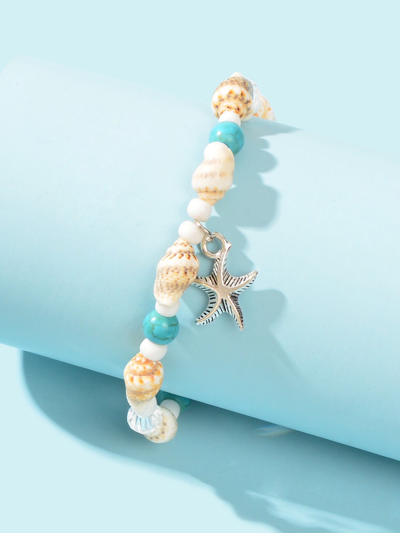 Boho Seed Beads Turquoise Conch Starfish Anklet Beach Seashells Foot Jewellery-2