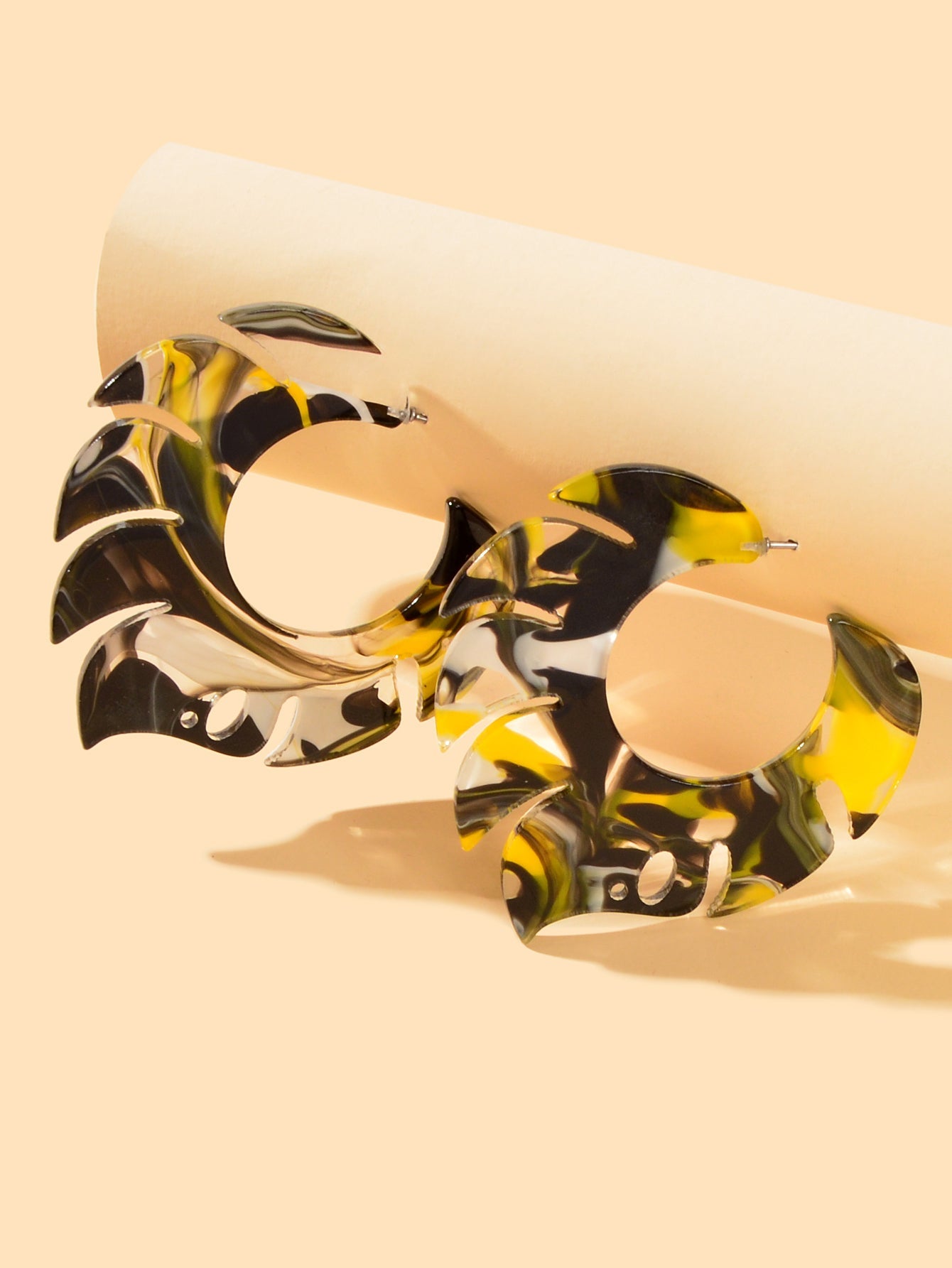 Acrylic Multi-color Abstract Art Hoop Stud Chunky Mottled Resin Earrings Gift-2