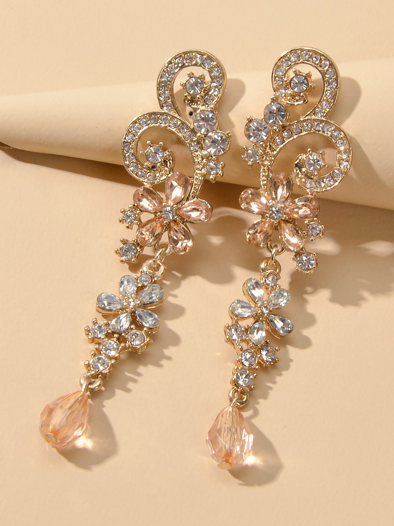 Rhinestone Crystal Decoration Flower Chandelier Earrings Luxury Wedding Jewelry-2