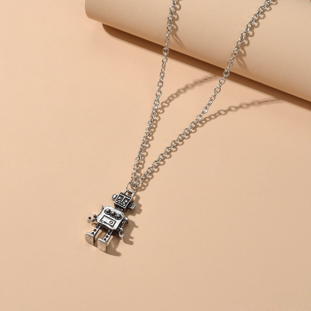 Hip Hop Punk Designer Jewellery Long Chain Antique Silver Robot Party Necklace-2