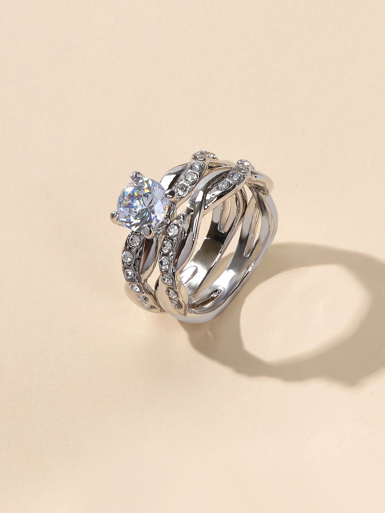 2pcs Luxury Women Band Simulated Diamond Silver Finger Wedding Engagement Ring-2