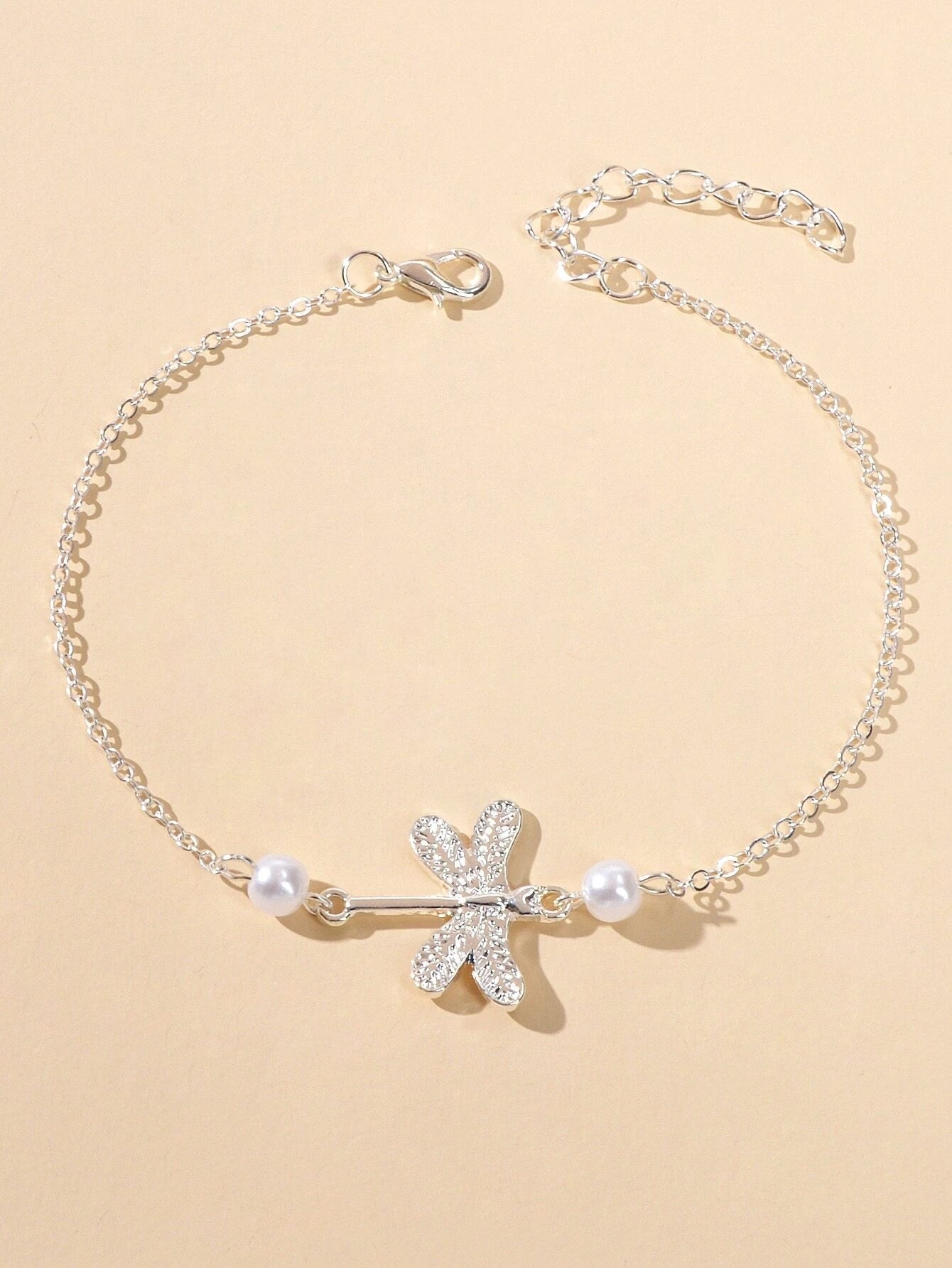 1pc Foot Beach Jewellery Pearl Silver Chain Dragonfly Anklet Bracelet Party Gift-2