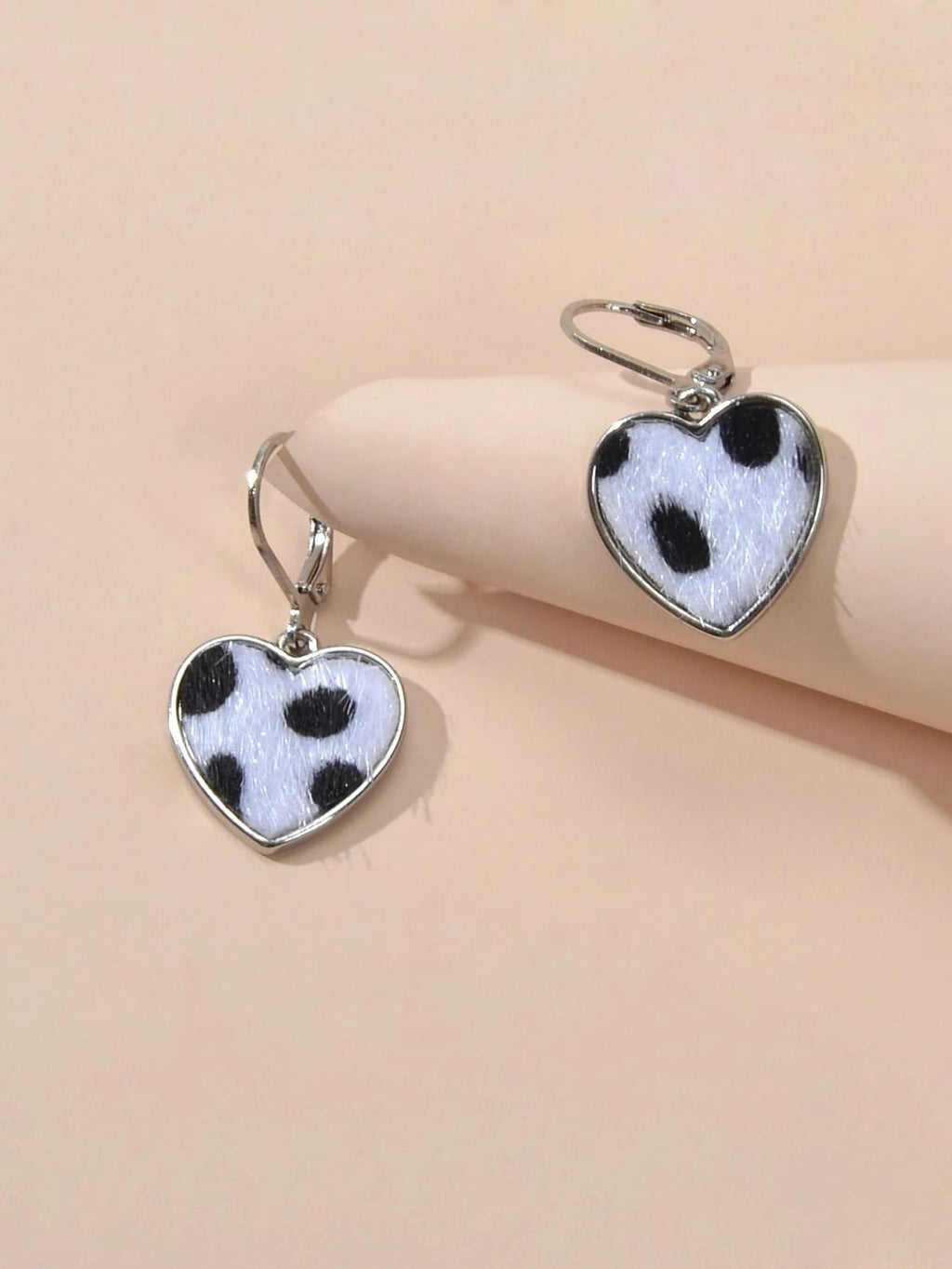 New Silver Metal White Leopard Love Heart Drop Earrings Women Fashion Jewellery-2