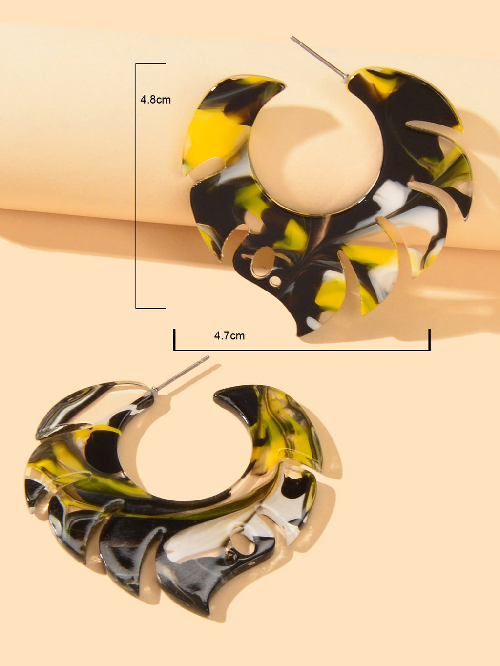 Acrylic Multi-color Abstract Art Hoop Stud Chunky Mottled Resin Earrings Gift-3